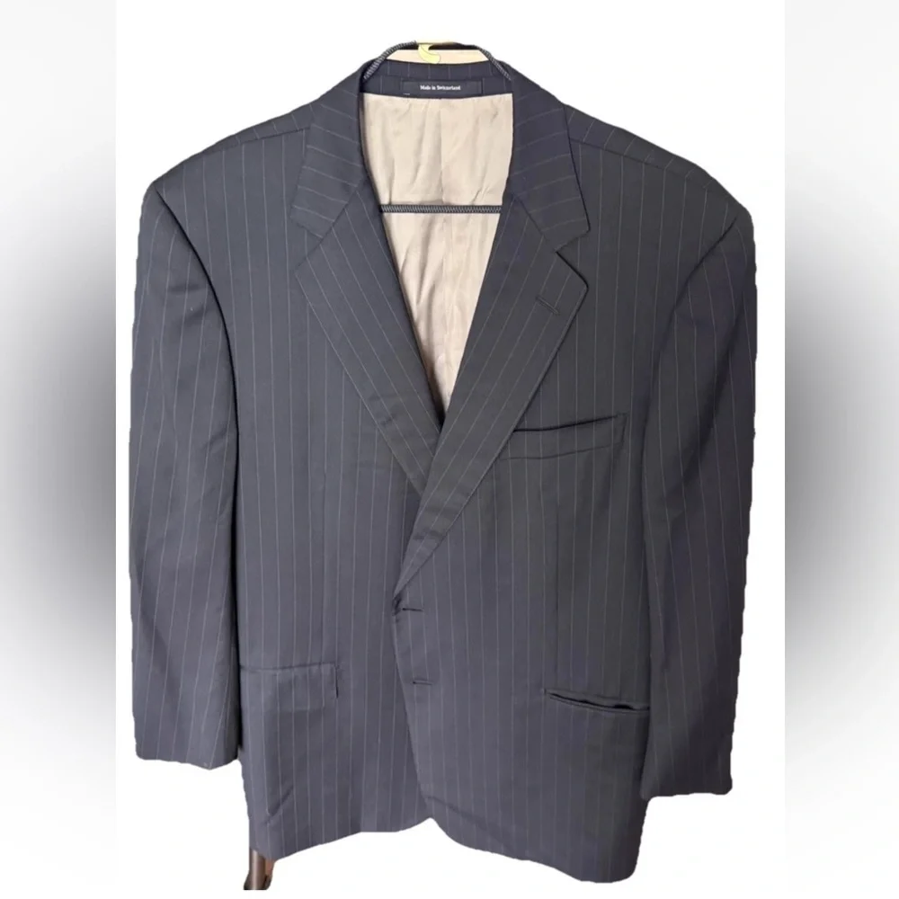 Ermenegildo Zegna Su Misura Wool Jacket Size 58C Black Pinstripe Switzerland